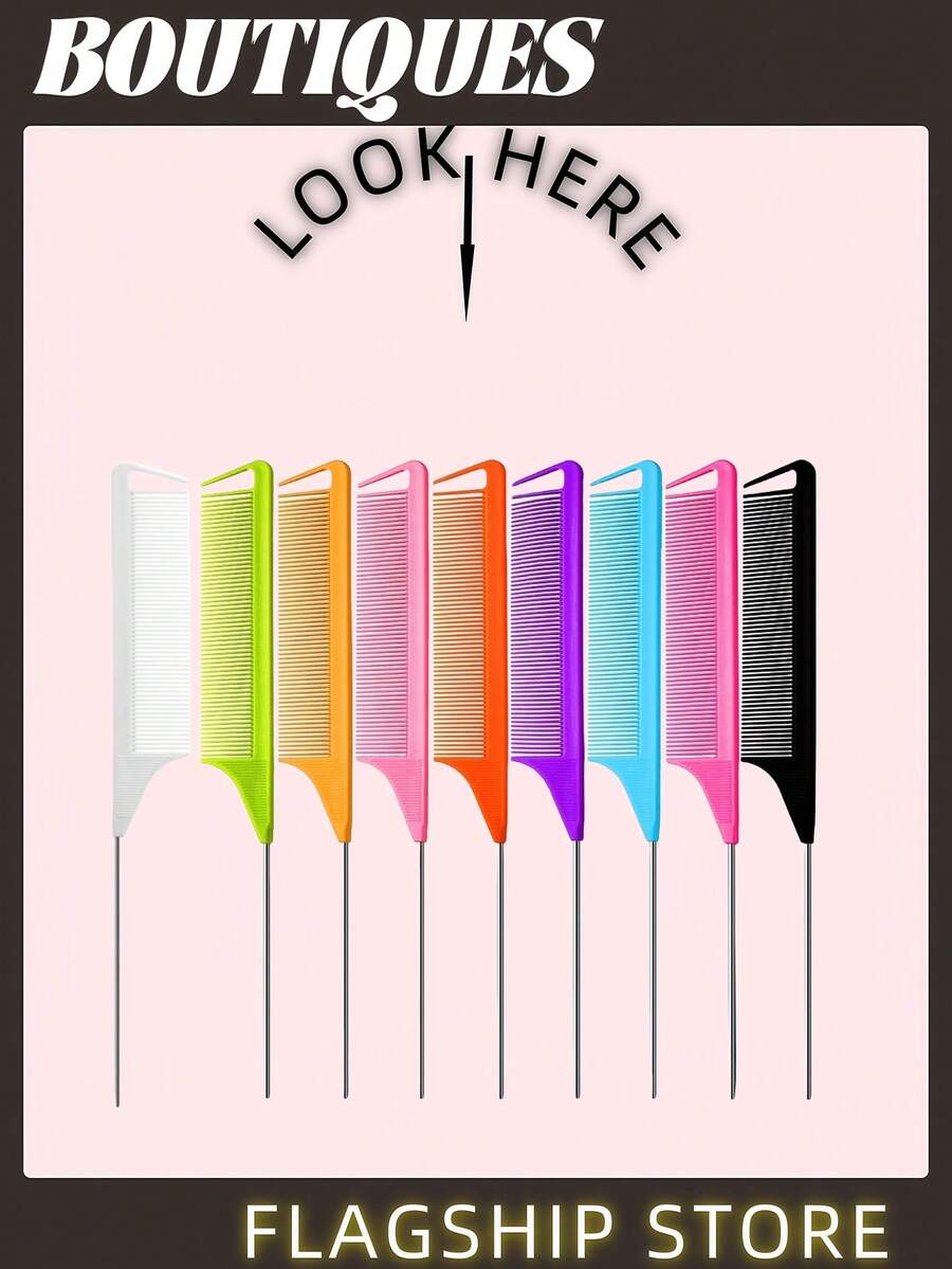 مشط ذيل مخروطي احترافي من قطعة واحدة إلى 7 قطع، مشط ذيل الفأر، مشط فرق الشعر، مشط ذيل من الفولاذ المقاوم للصدأ، مشط شعر مضاد للكهرباء الساكنة، مشط ضفيرة، مشط أسنان ناعمة لذيل الفأر، مشط تسليط الضوء، مشط متعدد الوظائف مناسب للشعر العادي