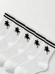 1/2/5 Pairs Unisex Classic Striped Equestrian Mid-Calf Socks, Breathable Casual Everyday Wear