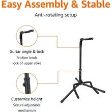 Height-Adjustable Folding Guitar Stand With Secure Support For Acoustic, Electric, Back-To-School, Bass, And Banjo Guitars, Durable, Black - 預設 - 查看 3