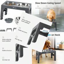 Elevated Dog Bowls With 2 Stainl Steel Dog Food Bowls And 1 Dog Slow Feeder Bowl 5 Heights Adjustable Raised Dog Bowl For Small Medium Large Dogs Gray