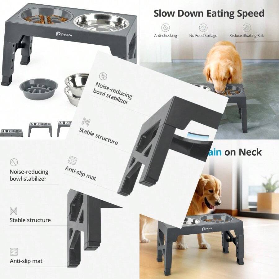 Elevated Dog Bowls With 2 Stainl Steel Dog Food Bowls And 1 Dog Slow Feeder Bowl 5 Heights Adjustable Raised Dog Bowl For Small Medium Large Dogs Gray