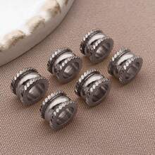 10pcs Flat Round Textured Spacer Beads Stainless Steel Loose Beads Metal Stripe Tube Beads Spacer Beads For DIY Bracelets Necklaces Jewelry Making Findings