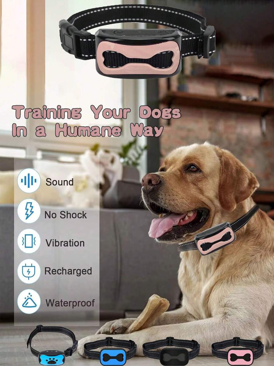 电子狗项圈可充电防吠项圈适用于狗狗振动无电击智能狗训练器具有 7 种灵敏度防水防吠振动项圈狗吠停止器适用于小型/中型/大型犬 - 彩色 - 查看 1
