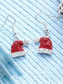 1 Pair Y2K Cute Christmas Earrings, Reindeer Hat Acrylic & Cubic Zirconia Studs, Dainty Festive Xmas Party Gift For Women, Lovely Holiday New Year Ear Jewelry Christmas Decorations Home Christmas Gifts Christmas Decor