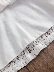 coviviky Vestido de manga larga con cuello redondo y encaje hasta la rodilla para niñas, con volantes franceses dulces, decoración de botones de perla