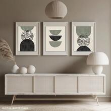 Juego de 3 pinturas en lienzo con obras enmarcadas, decoración de otoño para el hogar - Opciones de pared medieval moderna que incluyen marco de madera, arte de pared estilo bohemio, impresión de pared verde de San, decoración de pared verde, negro, beige, arte geométrico, decoración de pared para la sala de estar