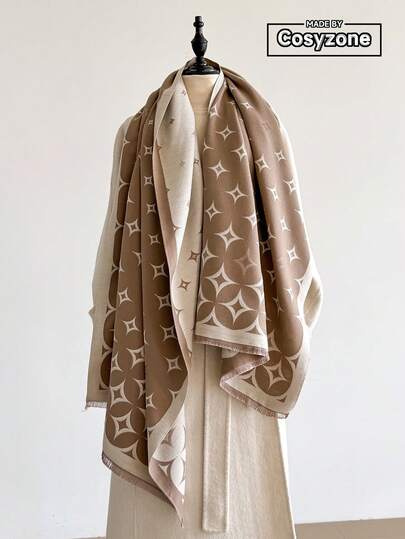 1pc Faux Cashmere Minimalist Elegant Star Pattern Jacquard Warm Scarf, Suitable For Women, Air-Conditioned Room, Autumn/Winter, Fashion, Versatile, Neck Warmer, Shawl, Ideal Gift For Dress
