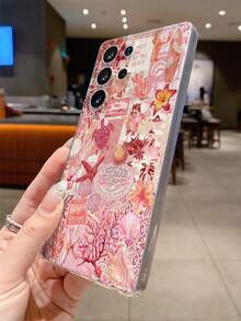 1 pieza Funda de teléfono transparente de TPU suave con diseño de concha, tortuga marina y flor de coral, anti-arañazos, anti-huellas dactilares, protección de la lente de la cámara, compatible con Apple, Nothing, Pixel, INFINIX, Redmi