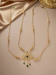 手工微镶嵌水晶金属摩洛哥婚礼身体饰品，阿拉伯新娘肩链 - 金色 - 查看 6