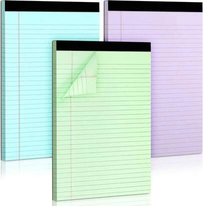 Colored Legal Pads, 3 Pack Writing Pads 8.5 X 11 Inch, Micro Perforated Notebooks With Sturdy Back, Wide Ruled, 30 Sheets Per Writing Pad School, College, Office, Professional (Blue/Purple/Green)