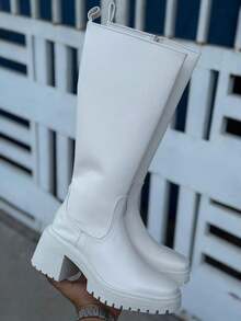 Botas casuales de mujer a la rodilla  botas de piso para mujer para lluvia calzado casual botas estilo de suela  baja suela antideslizante acojinadas botas para fiestas lluvia frio  festivales trabajo escuela  botines cortos casuales botas por envima de la rodilla botas womens boots shoes Willows   Playa    Playa - Beis - Ver 1