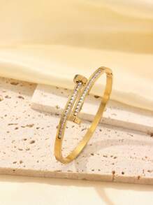 ZNICE 3pcs/Set 18k Gold Plated Stainless Steel 5-Leaf Flower Bangle Bracelet, Shiny Nail Bracelet, Waterproof & Fade-Resistant, Suitable For Daily Wear, Parties, Gifts For Women, Relatives, Friends - Gold Style 6 - View 12