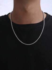 MONALLY 1pc Funky Fashion Hollow Out Round Silver Necklace Boys Chain Versatile Stainless Steel Jewelry For Summer Vacation Travel Beach Party - Chain Necklace - View 9