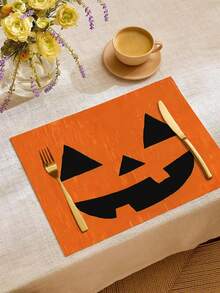 1 pièce/4 pièces/6 pièces/48 pièces Sets de table à motif de visage de citrouille d'Halloween, sets de table de décoration d'Halloween pour la maison, sets de table de décoration de fête d'Halloween, décoration d'automne et d'Halloween pour la maison, style vintage, matériau similaire au lin, fournitures de fête d'Halloween pour la maison, l'intérieur et l'extérieur, décoration thématique d'Halloween, décoration de pièce. Convient pour la décoration de cuisine à la maison et la décoration de fête d'Halloween