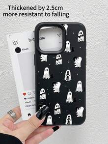 1pc Cat Ghost Hollow Camera Lens Protective Phone Case, Retro Cute Contrast Color Printing, Shockproof, Suitable For Apple 11 12 13 14 11Pro Max 12Pro Max 13Pro Max 14Pro Max XR 15 15Pro 15Pro Max 16 16Pro 16Pro Max - Multicolor - View 1