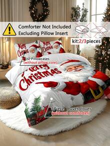 2/3pcs Christmas Bedding Set, Soft & Comfortable Duvet Cover Set With Digital Printing Of Santa Claus, Sleigh, Snowman, Bell, Reindeer, Pine Tree, Suitable For Bedroom, Guest Room, Dorm, Hotel - Multicolor - View 2
