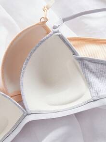 6件/套 女士纯色条纹无钢圈加厚文胸，舒适贴合，可调节肩带，品质稳定，休闲简约，日常提拉文胸/内衣 - 彩色 - 查看 6