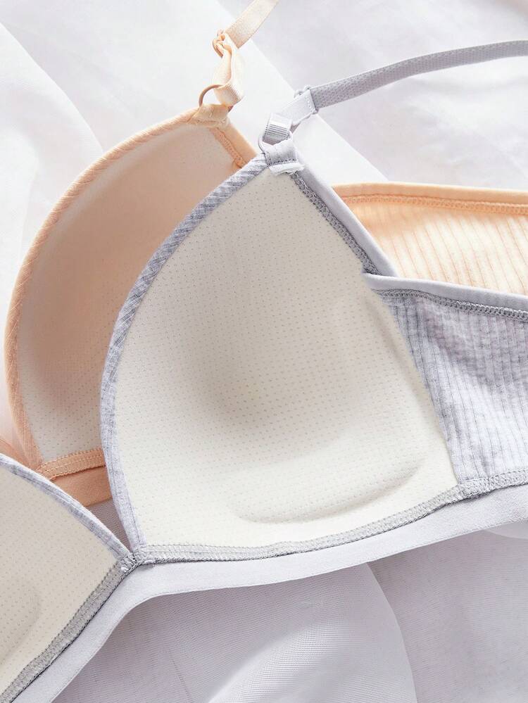 Set de 6 sujetadores inalámbricos acolchados de mujer, de unicolor y a rayas, con ajuste cómodo, tirantes ajustables, calidad estable, de estilo casual y minimalista, para uso diario con efecto de elevación - Multicolor - Añade 6