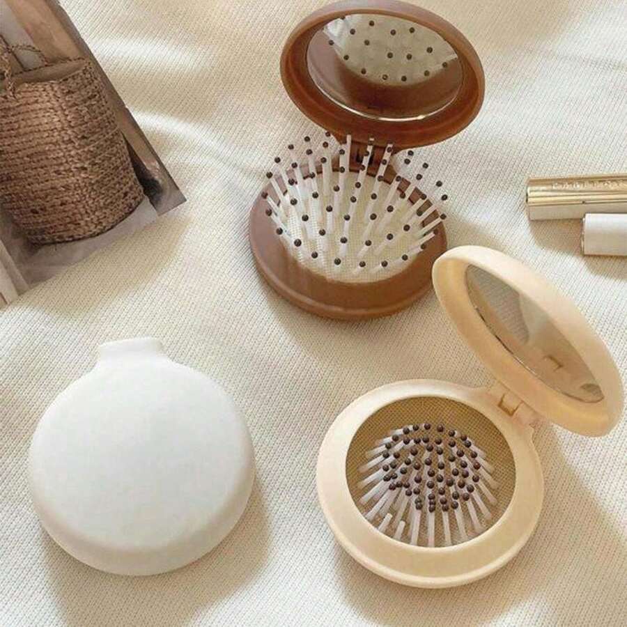 1pc/2pcs/3pcs Women Macaron Air Cushion Detangling Comb, Solid Color Portable With Mirror Massage Brush,Comb - 咖啡棕 - 查看 1