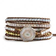 1pc Bohemian Style 5-Strand Natural Stone & Glass Handmade Braided Wrap Bracelet, Asymmetrical Agate Sunflower Connector Bracelet, Women Holiday Gift - BR1076 - View 15