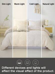 3pcs Leaf Tufted Pattern Microfiber Duvet Covers Sets(1 Duvet Cover & 2 Pillowcase)Lightweight Breathable Bed Cover All Seasons Bedding Set  For Home Bedroom Bed Sheets Set - Beige - View 8