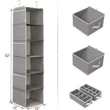 Univivi Hanging Closet Organizer And Storage Shelf6 Tier Hanging Closet Organizer With Drawers NonWoven Fabric Dark Gray