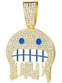 Men's Shiny Cuban Chain Necklace, Miami Style Silver Plated Gold Plated Shiny Necklace, Hop Necklace - 藍色-微笑金色 - 查看 3
