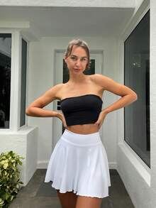 Women One Piece Skirt 2 In 1 Flowy Basic Versatile  Stretchy Flared Casual Mini Skirts - White - View 2