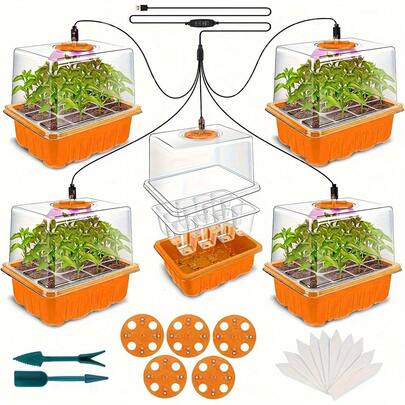 Yogle 12孔植物育苗盘，带生长灯，全光谱USB供电LED植物生长灯，适用于室内植物幼苗、花卉、温室育苗盘