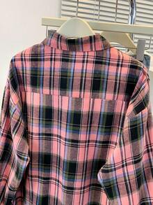 女式复古宽松休闲刺绣衬衫 - 粉色 - 查看 8