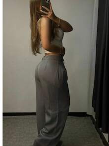 Wide Leg Tailored Pantolon Pants - Gris - Ver 4