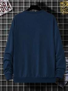 Áo sweatshirt nam thời trang thiết kế sáng tạo, in họa tiết, kiểu dáng thể thao thường ngày, ôm sát, cổ tròn. - Màu xanh hải quân - Xem 2
