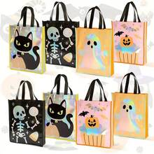 万圣节派对袋 - 带有南瓜、恐怖脸、猫、蝙蝠、糖果图案的无纺布礼品袋 - 黑色、橙色、粉色、黄色万圣节颜色 - 坚固的手柄，适合万圣节、派对礼品、装饰品 - 可重复使用的万圣节派对装饰、万圣节配饰、节日礼品袋、怪异插图、坚固的手柄、万圣节糖果袋、节日设计、轻质材料、糖果容器 - 彩色 - 查看 1