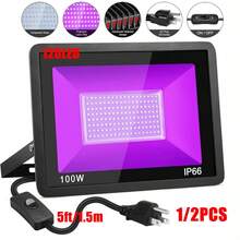 1/2 Pack 100W Black Light, LED Blacklight Flood Light With Plug And Switch, IP66 Waterproof, Black Lights For Glow Neon Party, Halloween, Birthday Party, Body Painting, Fluorescent Tapestry - US B Type Plug(110-127V) - View 1