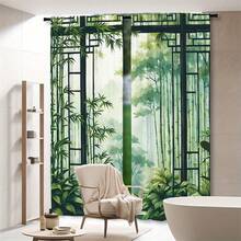 2D Flat 2Pcs Bamboo Forest Curtain Panels, Asian Zen Garden Inspired Design, Rod Pocket Drapes, Light Filtering Semi-Sheer Window Treatment For Living Room Bedroom Kitchen, Tropical Botanical Nature Style Decor, Machine Washable Fade Resistant Tree Green Curtains Oriental Japanese Leaves Digital Print Home - Nhiều màu - Xem 3