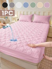 1pc Fitted Sheet, Bedding, Bed Sheet, Waterproof  Fitted Sheet, Skin-Friendly Mattress Cover, Soft And Comfortable Bedding For Bedroom, Room Decor, Halloween Decor, Christmas Decoration, 11.8 Inch Deep Pocket Cooling Breathable Quilted Fitted Sheet For All Seasons, For Single, Twin, Full, Queen And King Size, Solid Color Mattress Protective Cover, Dustproof, Comfortable And Machine Washable - 彩色 - 查看 5