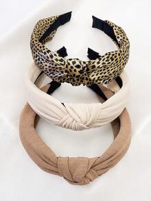 3pcs/Set Women Khaki Leopard Print & Solid Color Fabric Headbands, Versatile Outdoor Headwear Accessories For Daily Use, Hairband For Women, Home Beauty Women Accessory Gifts, Hair Hoop