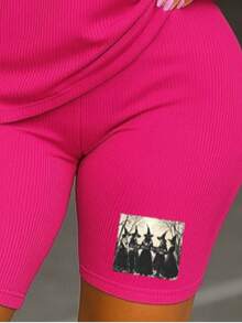 Conjunto Halloween Ropa casual Halloween  Look spooky  Conjunto cómodo Short biker Halloween vibes  Spooky season  Calabazas  Murciélagos  Fantasmas  Brujas - Rosa Fucsia - Ver 3
