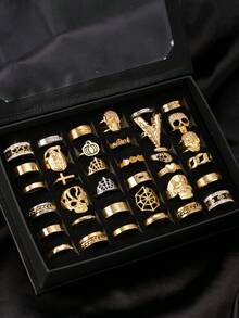 5/10/20/30/40/50/60pcs Fashionable Personalized Accessories For Men, Roman Numeral Single Chain Smooth Cross Ring Set, Multiple Styles For Flexible Matching, Size 6-11 Random, Suitable For Men & Women Daily, Festival, Party Wear