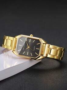 4pcs/Set Women's Fashion Casual Square Minimalist Scale Dial Quartz Wrist Watch + Heart Charm Bracelet, No Watch Box Included