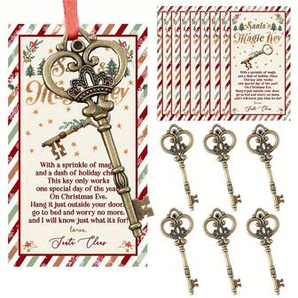 12pcs Santa's Magic Key With Santa Cards, For Ornament Decoration For Home Without Chimney, Santa Decoration, Christmas Decoration, Party Favors