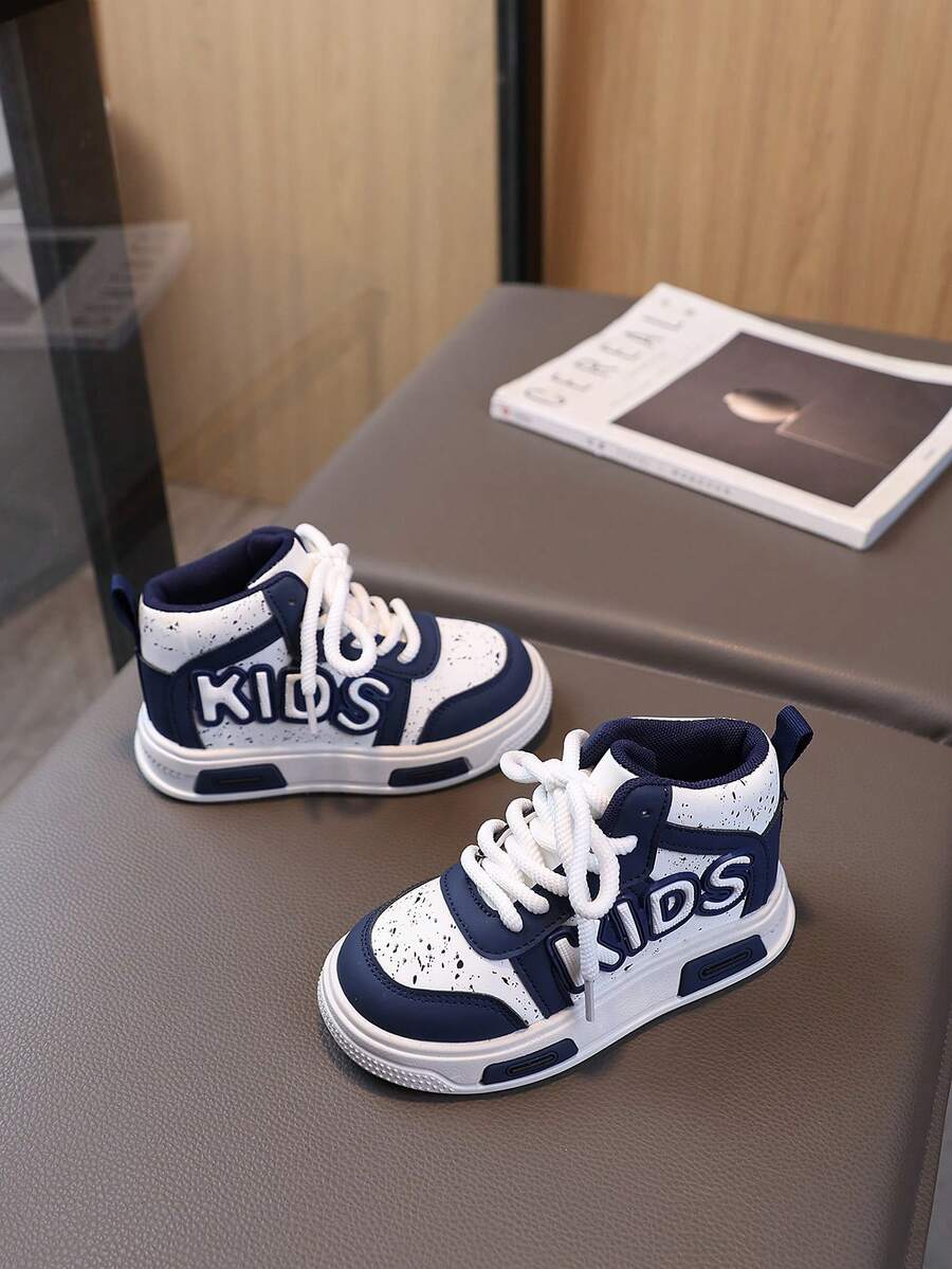 1 双儿童滑板鞋，时尚高帮运动鞋，适合男孩和女孩，春秋季 - 藍色 - 查看 1