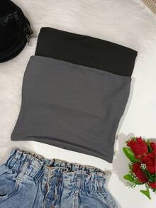 Kit 3 Tube Top Women's Cropped Top Tube Strapless Lined With Double Layer Suplex Fitted Blogger - 黑色/灰色/綠色 - 查看 6