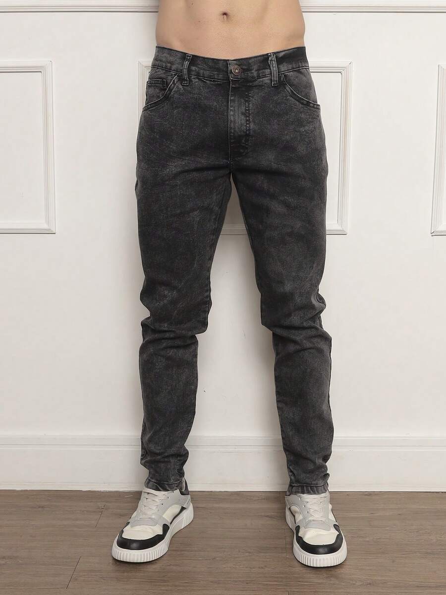 Men's Mid-Rise Blue Skinny Jeans With Elastane - màu xám khói - Xem 1