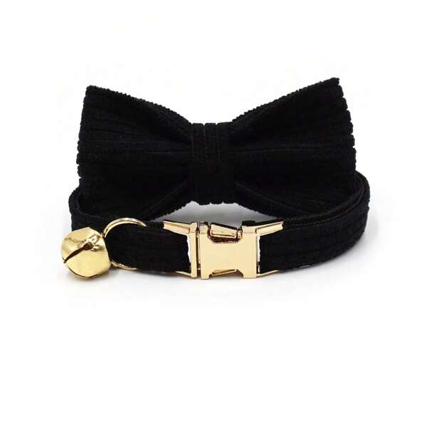 Velvet Corduroy Cat Collar Bell Bow Set, Cute And Durable Gold-Plated Zinc Alloy Buckle, Easy To Fasten And Quick Release, Suitable For Daily Use, Outdoor And Wedding Birthday Party (Due To Each Batch Of Fabrics And Handmade, The Color May Vary Slightly, Sent Randomly)
