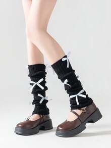 1 Set Women's Fashion Yoga Ballet Style White Arm Sleeves, Black Knitted Arm Warmers, Pink Aesthetic Fingerless Gloves With Bow Decor, Streetwear Y2K Vibe Arm Sleeves Suitable For Daily Wear, Dates, Home, Outdoor - XN358# - View 17