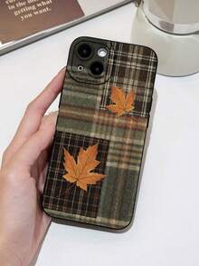 Autumn 1pc Maple Leaf Perforated Straight Edge Thickened Anti-Drop Painted Phone Case, Compatible With IPhone 16/11/16pro/16plus/16promax/16e/15Promax/13/14/12/XS/XR/7G/8P, Compatible With Samsung Galaxy 11/12Pro/12/12X/13Pro/14Pro/15Pro/, Compatible With Redmi 10/9/Note9/12c/Note11pro/Note8Pro