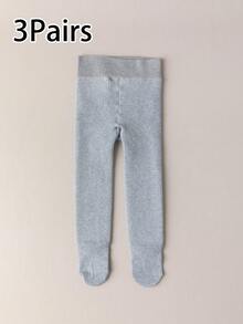 1pc Children's Thick Ribbed Solid Color Tights, Thermal Lined, Autumn/Winter - Multicolor - View 13