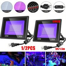 1/2 Pack 100W Black Light, LED Blacklight Flood Light With Plug And Switch, IP66 Waterproof, Black Lights For Glow Neon Party, Halloween, Birthday Party, Body Painting, Fluorescent Tapestry - US B Type Plug(110-127V) - View 1