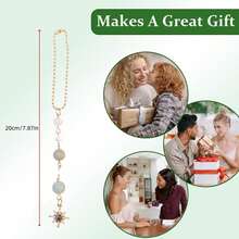 Pingente de Carro Pendurado de Sol, Acessórios de Espelho Retrovisor Boêmio Fofo Pendente de Sol Verde e Dourado, Decoração de Carro Feita à Mão com Cristais e Pedras Curativas, Presentes para Mulheres e Homens